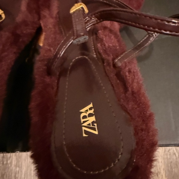Zara Faux Fur Burgundy Women’s Heeled Sandals EU 39 US 8.5/9 - Picture 5 of 7